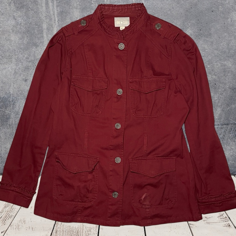 CONVERSE One Star Utility Jacket Womens XL Military Safari Red Burgundy X Large